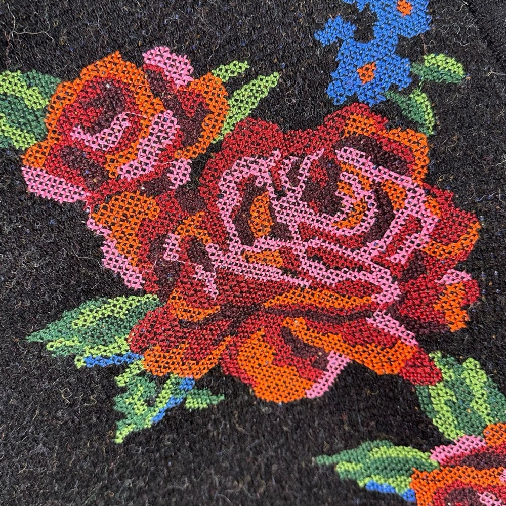 FARM Rio Black Floral Embroidered Chunky Cardigan with Red & Blue Roses - Picture 13 of 15